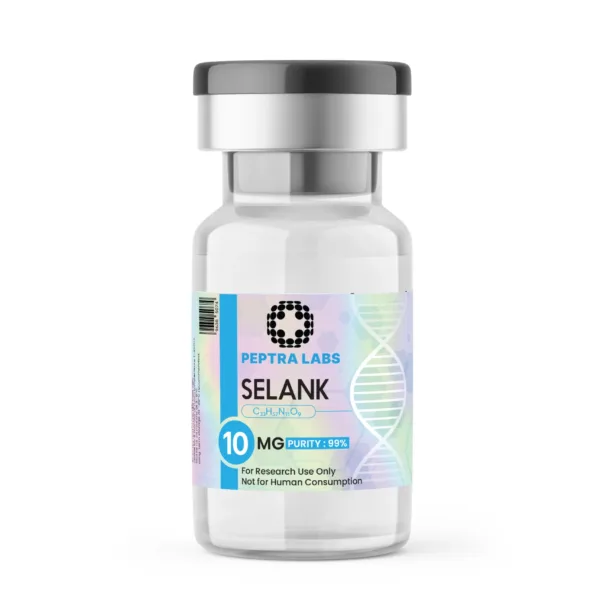 Selank 10 mg – lahvička s výzkumným peptidem, čistota 99 % na etiketě, Peptra Labs