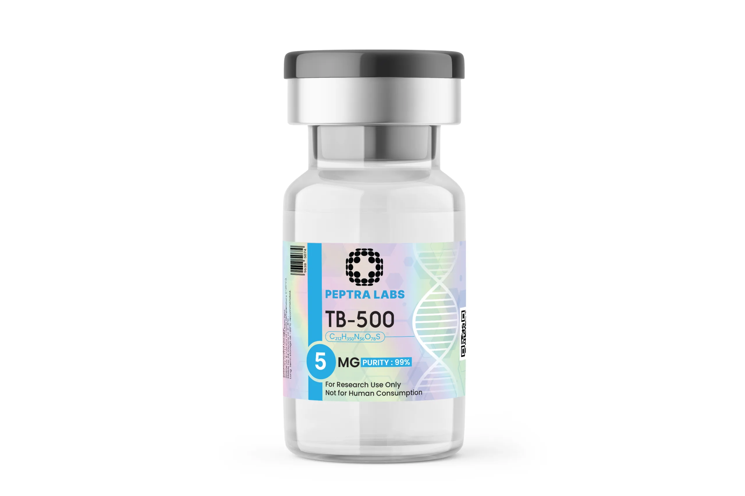 TB-500 5 mg – lahvička s výzkumným peptidem, Peptra Labs TB-500 5 mg – lahvička s výzkumným peptidem, čistota 99 % na etiketě, Peptra Labs