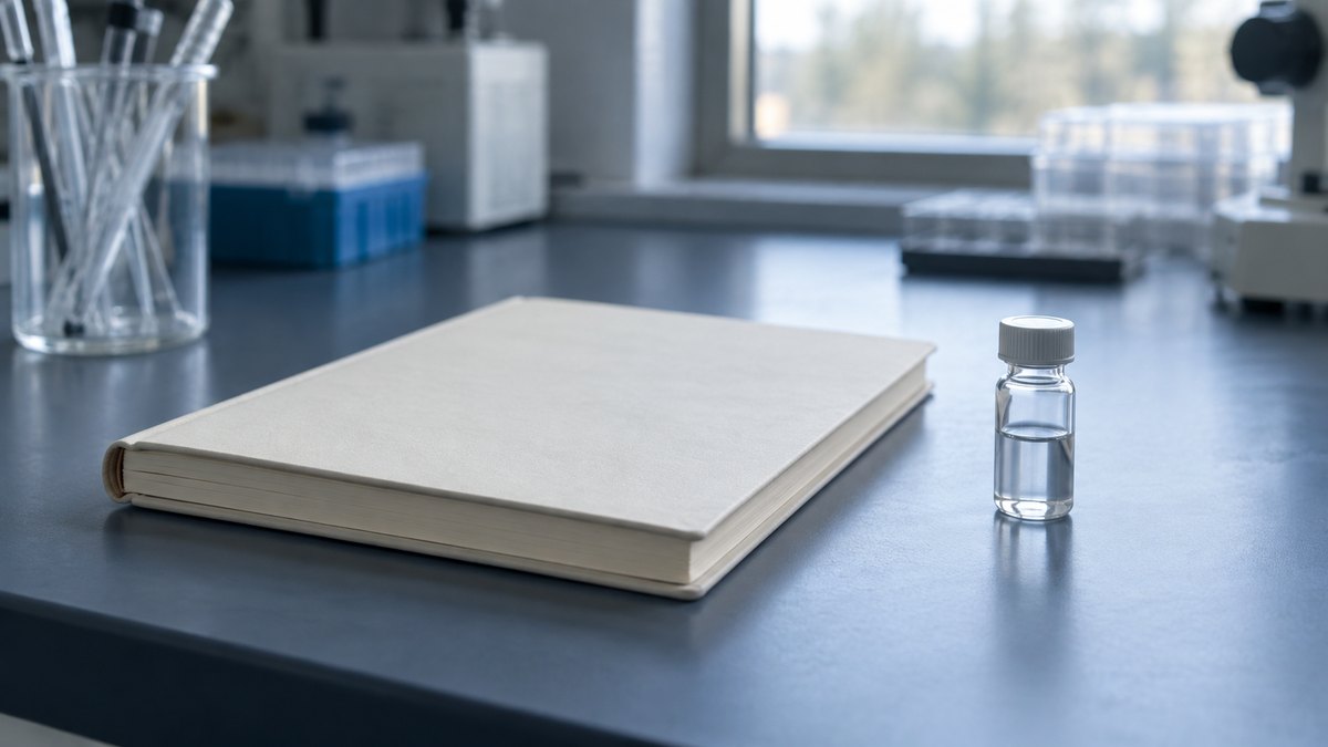 Srovnání tirzepatide a semaglutide znázorněné výzkumnou lahvičkou a laboratorním zápisníkem