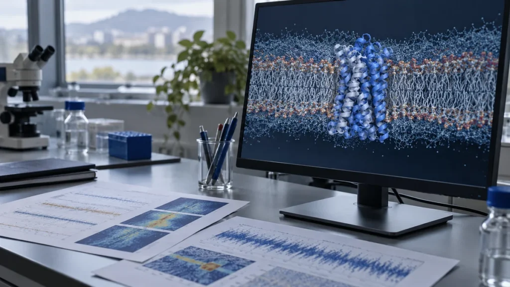 Simulace membránového proteinu na laboratorním monitoru
