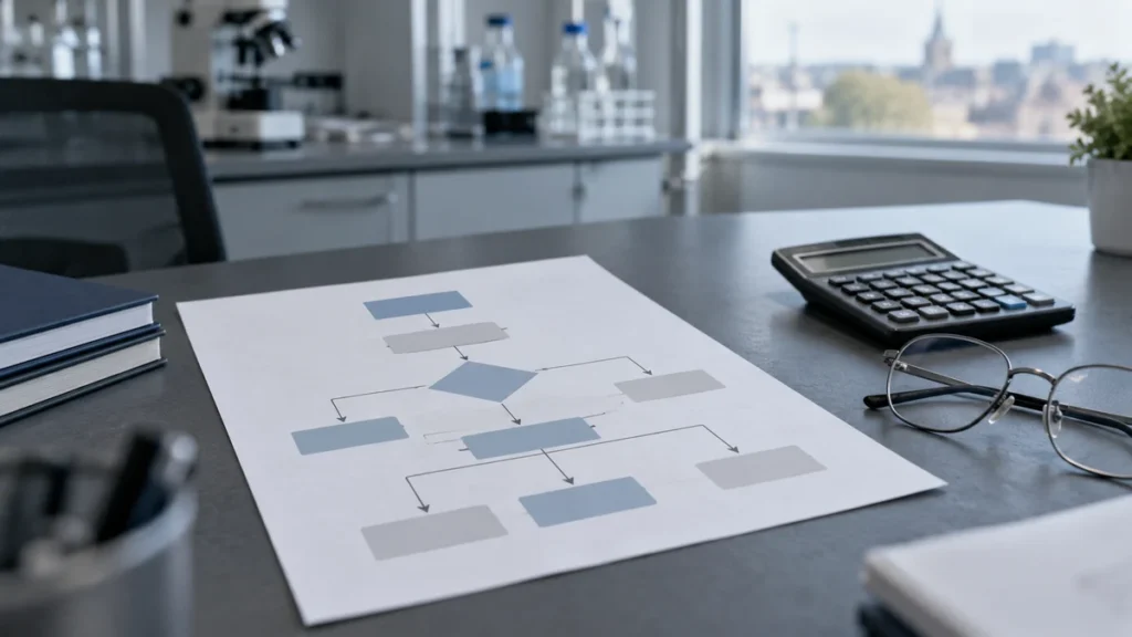 Schéma klinické studie na laboratorním stole